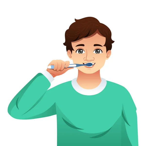 Una Ilustración Vectorial Young Man Cepillándose Los Dientes — Archivo Imágenes Vectoriales