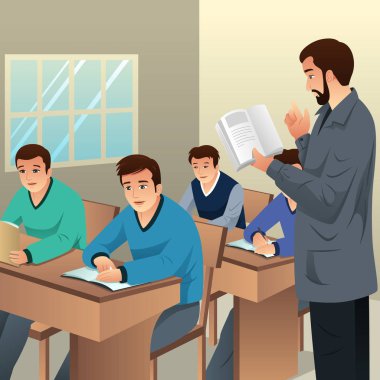 Üniversite öğrencileri sınıfta bir vektör çizim 