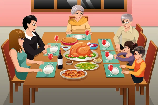 Μια Εικονογράφηση Διάνυσμα Οικογενειακό Δείπνο Ευχαριστιών — Διανυσματικό Αρχείο
