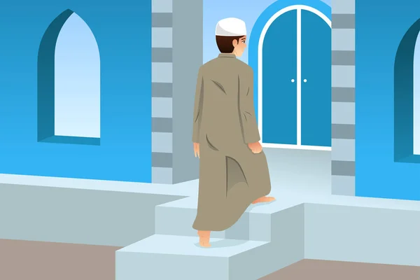 祈りのためにモスクに行くことイスラム教徒男性のベクトル図 — ストックベクタ