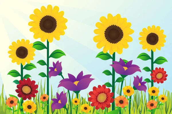Een Vectorillustratie Van Zonnebloemen Floral Design Achtergrond — Stockvector