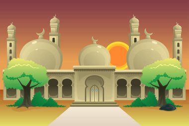 İslam Camii alacakaranlıkta bir vektör çizim 