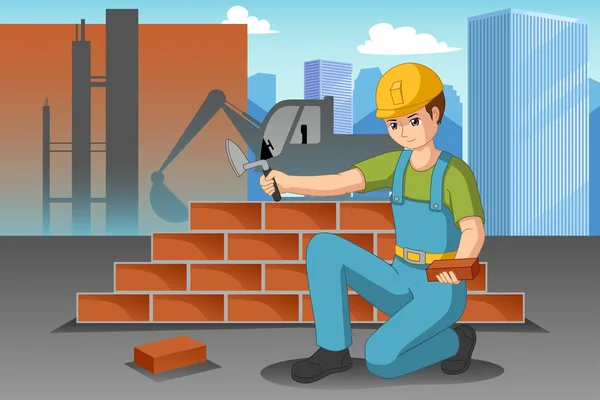 Eine Vektorillustration Des Arbeitenden Bauarbeiters — Stockvektor