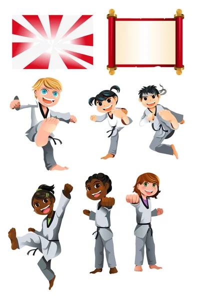 Vector Illustration Karate Taekwondo Kids — Stock Vector