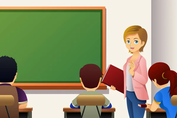 Vector Illustration Kids Studying Classroom Teacher — Stock Vector