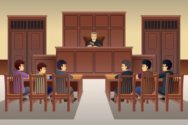 Μια Εικονογράφηση Φορέα Των Ανθρώπων Στη Σκηνή Του Δικαστηρίου — Διανυσματικό Αρχείο