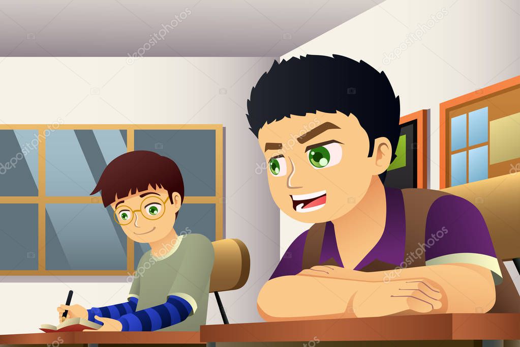 A vector illustration of Students in a Classroom 