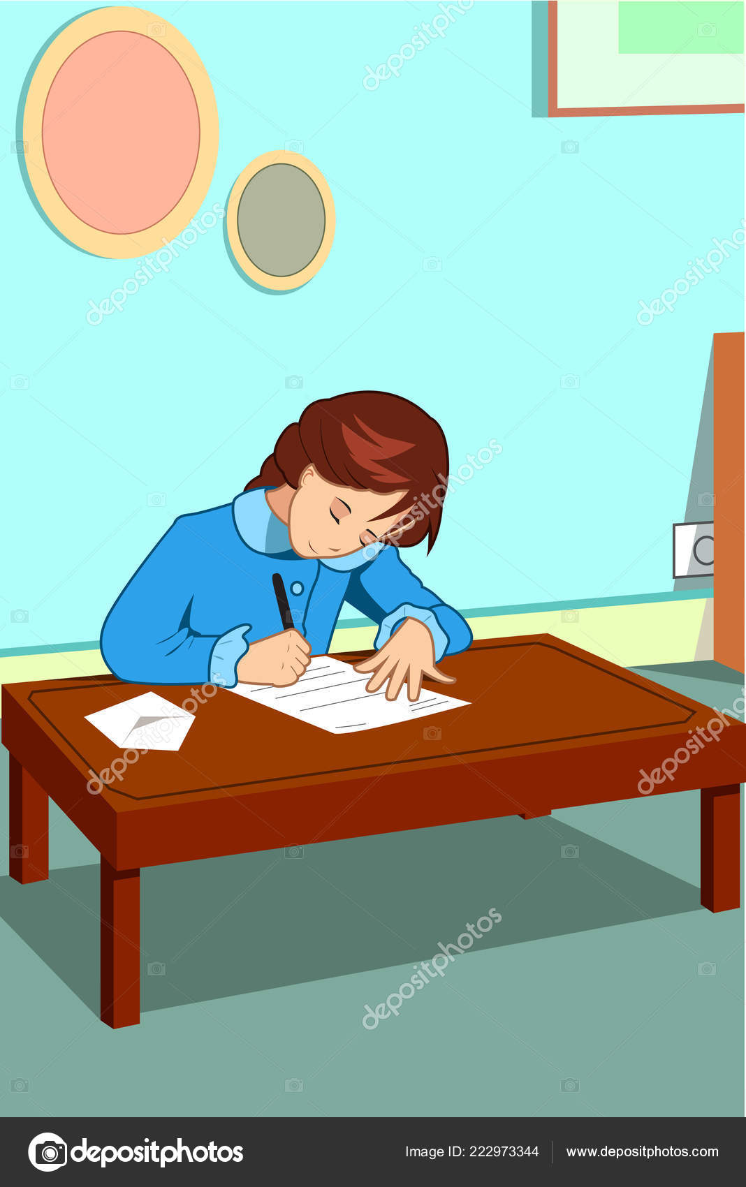 Vector Illustration Little Girl Writing Letter Stock Vector Image by  ©artisticco #222973344