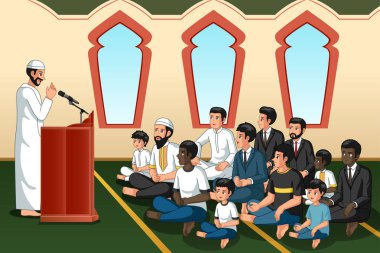 Camide Müslüman Imam verilmesi konuşma bir vektör çizim