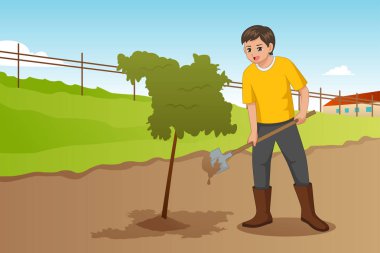 Genç bir ağaç dikim bir vektör çizim