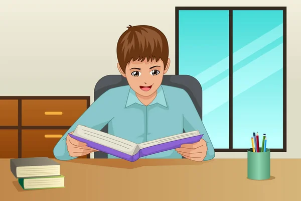 Vektorové Ilustrace Boy Čtení Knihy — Stockový vektor