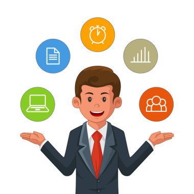 İşadamı çalışma hakkında birçok görevleri bir vektör çizim