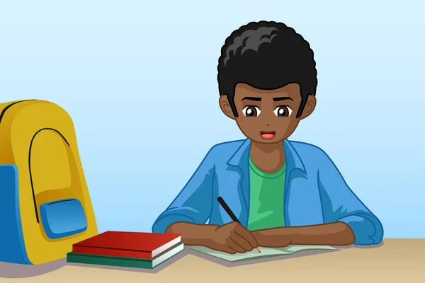 Illustration Vectorielle Little Boy Doing Homework — Image vectorielle