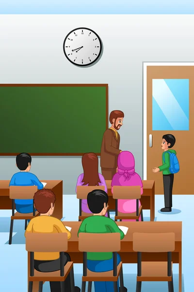 Μια Εικονογράφηση Διάνυσμα Μαθητές Και Δάσκαλος Στην Τάξη — Διανυσματικό Αρχείο