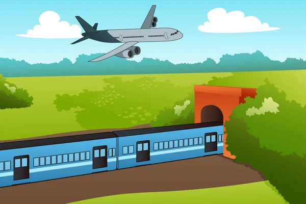 Vector Illustration Airplane Train — Stock Vector