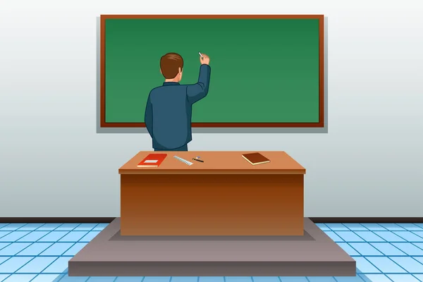 Een Vectorillustratie Van Het Schrijven Van Leraar Van School Blackboard — Stockvector