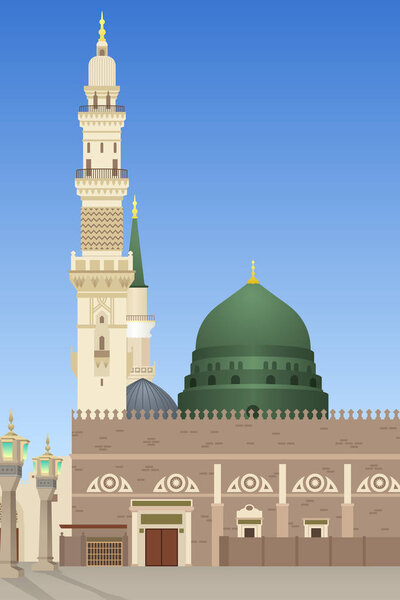 A vector illustration of Al-Masjid An-Nabawi Mosque in Medina 