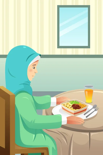 Een Vectorillustratie Van Islamitische Eten Maaltijd Thuis — Stockvector