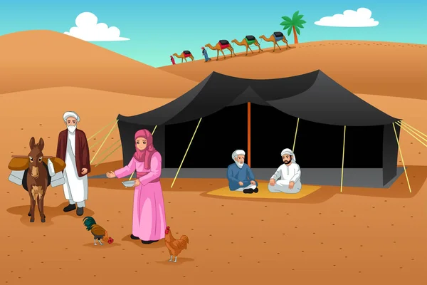 Μια Εικονογράφηση Διάνυσμα Των Ανθρώπων Που Ζουν Στην Έρημο — Διανυσματικό Αρχείο