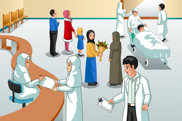 Vector Illustration Muslim Hospital Scene — Stock Vector