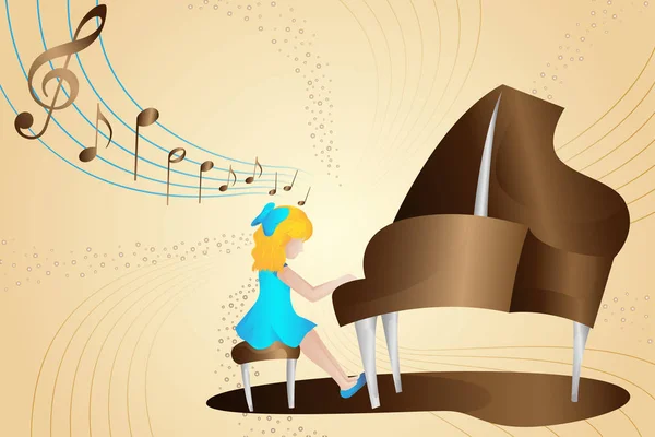 Illustration Vectorielle Girl Playing Piano — Image vectorielle