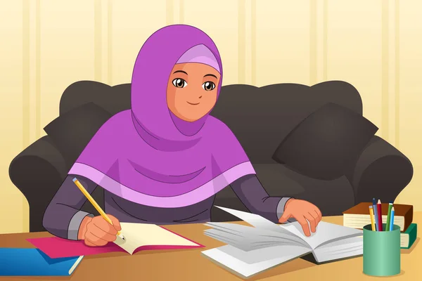 Мусульманская девушка делает домашнюю работу на дому — стоковый вектор