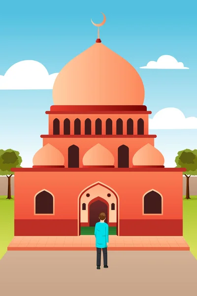 Muslimský člověk jede do mešity k modlitbě — Stockový vektor