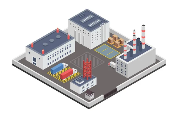 Indústria Plantas Fábrica Ilustração Isométrica — Vetor de Stock