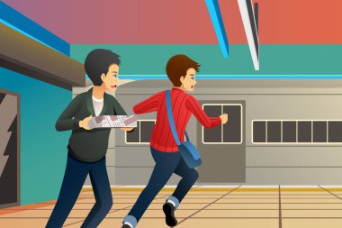 Tren İstasyonu İllüstrasyon Geç Çalışan İnsanlar