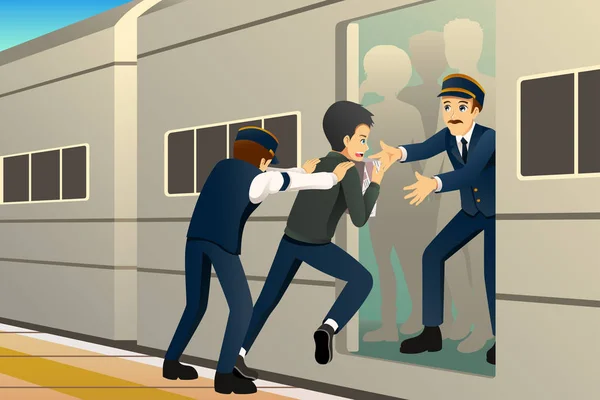 駅で遅くまで走っている人イラスト — ストックベクタ