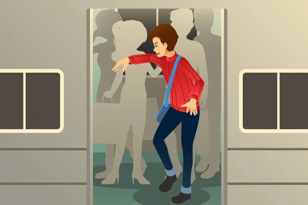 Άνδρες που στέκονται μέσα σε ένα τρένο εικόνα — Διανυσματικό Αρχείο