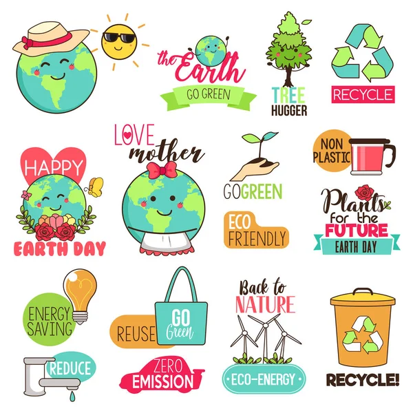 Rädda jorden lyckliga Earth Day cliparts illustration — Stock vektor