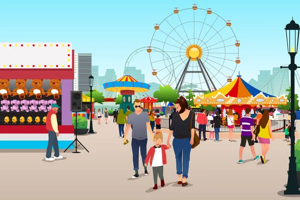Des gens vont au parc d'attractions Illustration — Image vectorielle