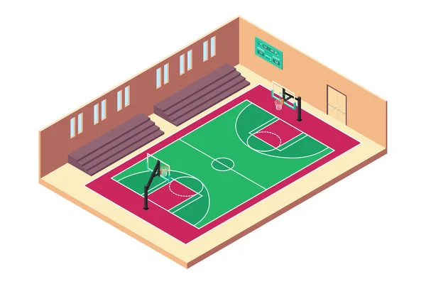 Isométrica de basquete Indoor Court Ilustração —  Vetores de Stock