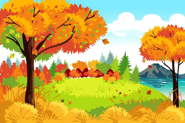 Beautiful Autumn or Fall Season Nature Landscape Background Illu — Stock Vector