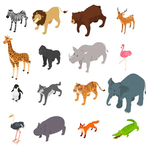 Animales salvajes Ilustración isométrica — Vector de stock