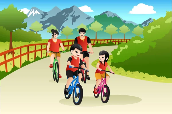 Asiático chino familia ciclismo al aire libre ilustración — Archivo Imágenes Vectoriales