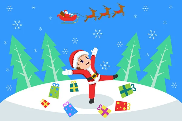 Glücklicher Junge feiert Weihnachten Illustration — Stockvektor