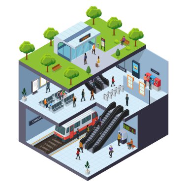 Isometric of a Subway Station Interior 'ın vektör çizimi
