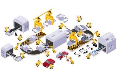 Otomobil Üretiminde Isometric 'in bir vektör çizimi