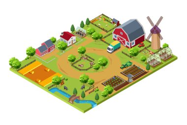 Isometric of Farm Life 'ın vektör çizimi