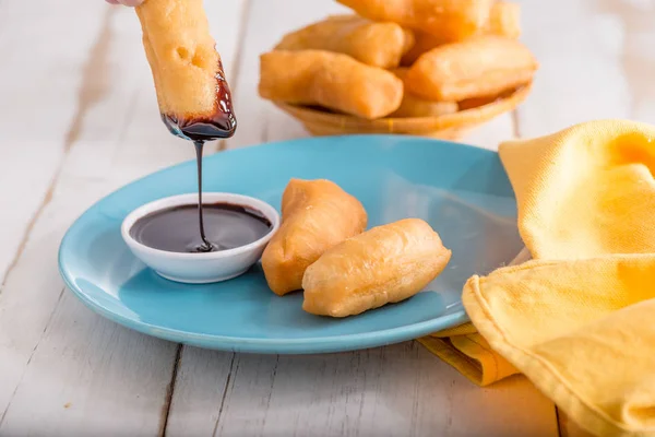 Thong Thai Style Chinese Crullers White Wood Background — Stock Photo, Image