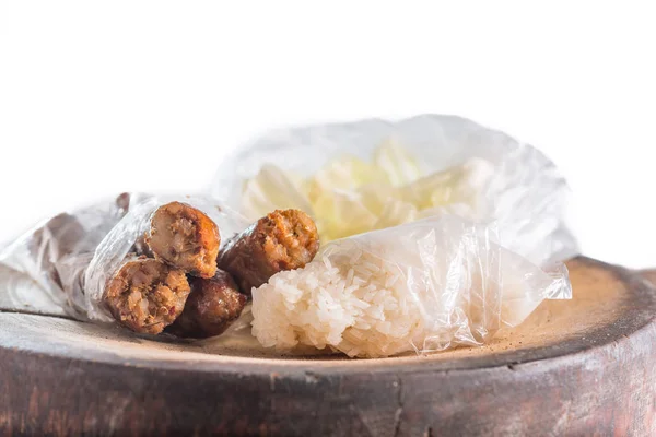 Thai Grillwurst Mit Klebrigem Reis Und Gemüse Typische Straßen Und — Stockfoto