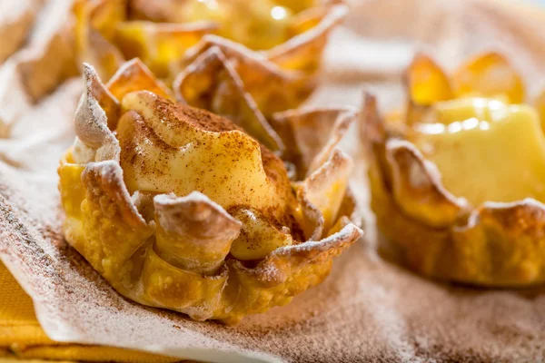 Small Christmas Tart Filled Vanilla Lemon Cream Powdered Icing Sugar — Stock Photo, Image