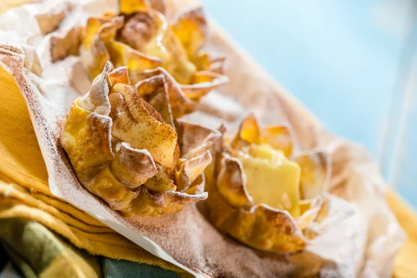 Eine Kleine Weihnachtstorte Gefüllt Mit Vanille Oder Zitronencreme Mit Puderzucker — Stockfoto