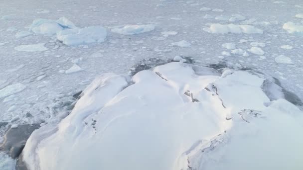 Pokryte śniegiem gruntu, ocean lodu. Antarktyda strzał. — Wideo stockowe