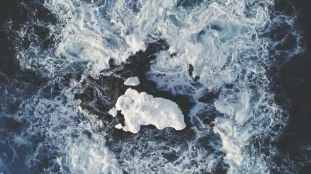 Lone snow rock among Antarctica ocean. Aerial shot — Stock Video