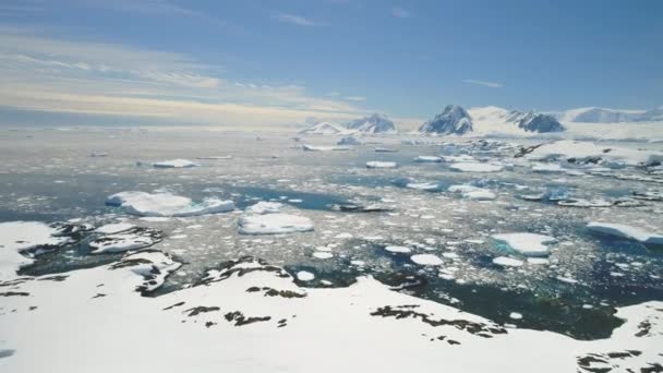 Península Antártica oceano costa paisagem aérea — Vídeo de Stock