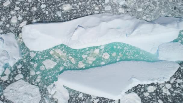 Бірюзових Айсберга Brash Льоду Повітряних Зверху Вниз Подання Величезний Снігу — стокове відео