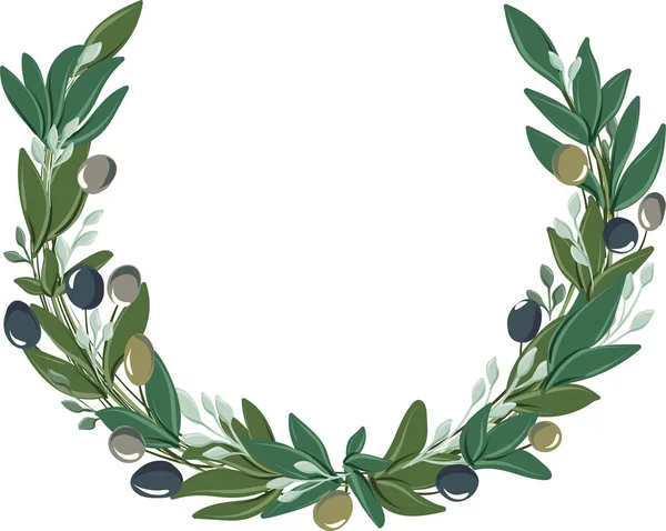 Couronne ronde aux feuilles d'olivier et aux olives — Image vectorielle